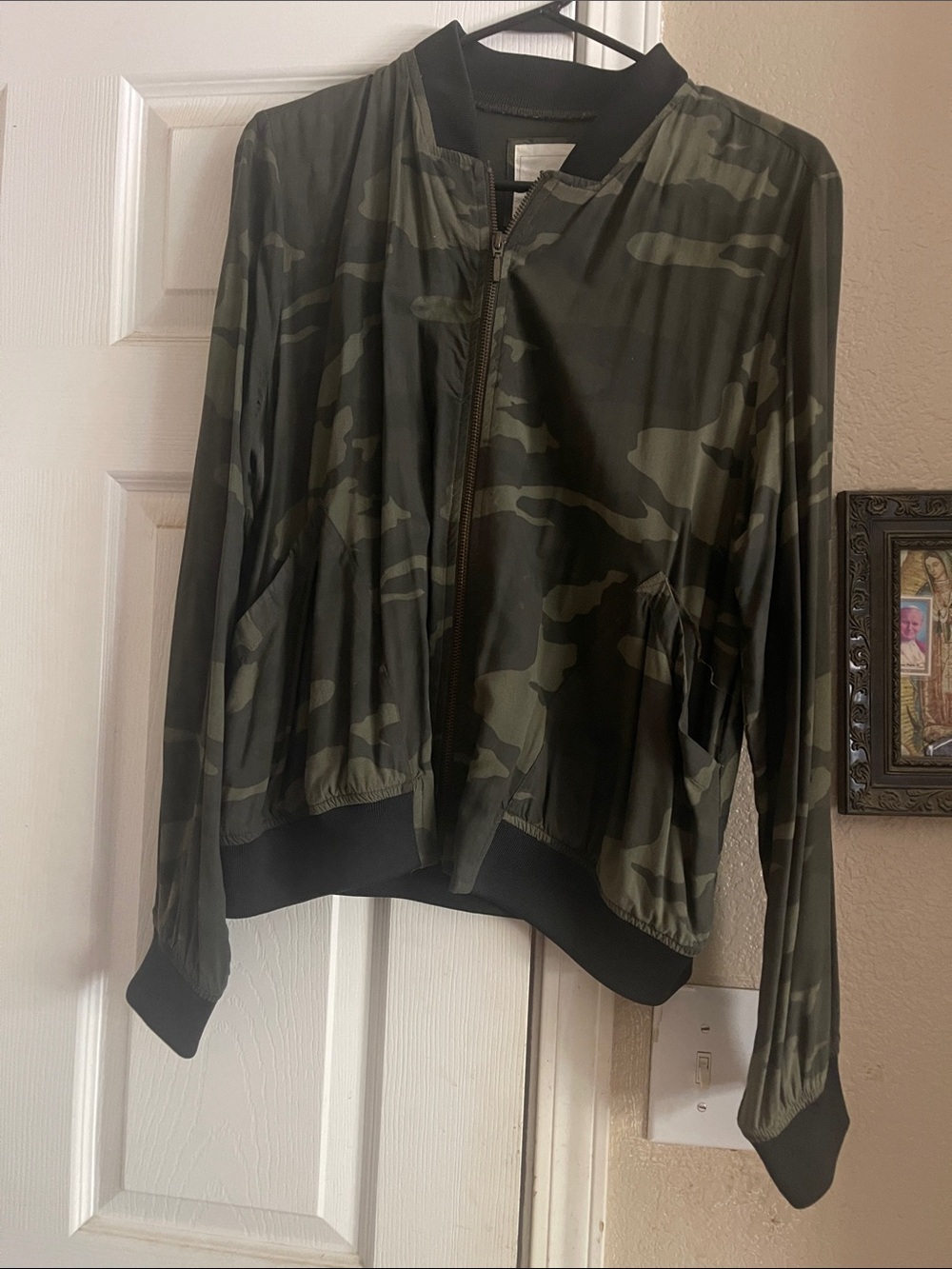 Camouflage Bomber Jacket in Olive Green